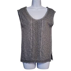 Aeropostale Womens Sleeveless Tank Top Size S Gray Lace Fringe Trim Split Seams
